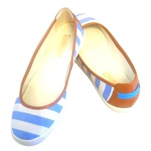 Nine West light Blue White Stripe ballet Flats fabric upper Size 6 1/2M NWROYALL